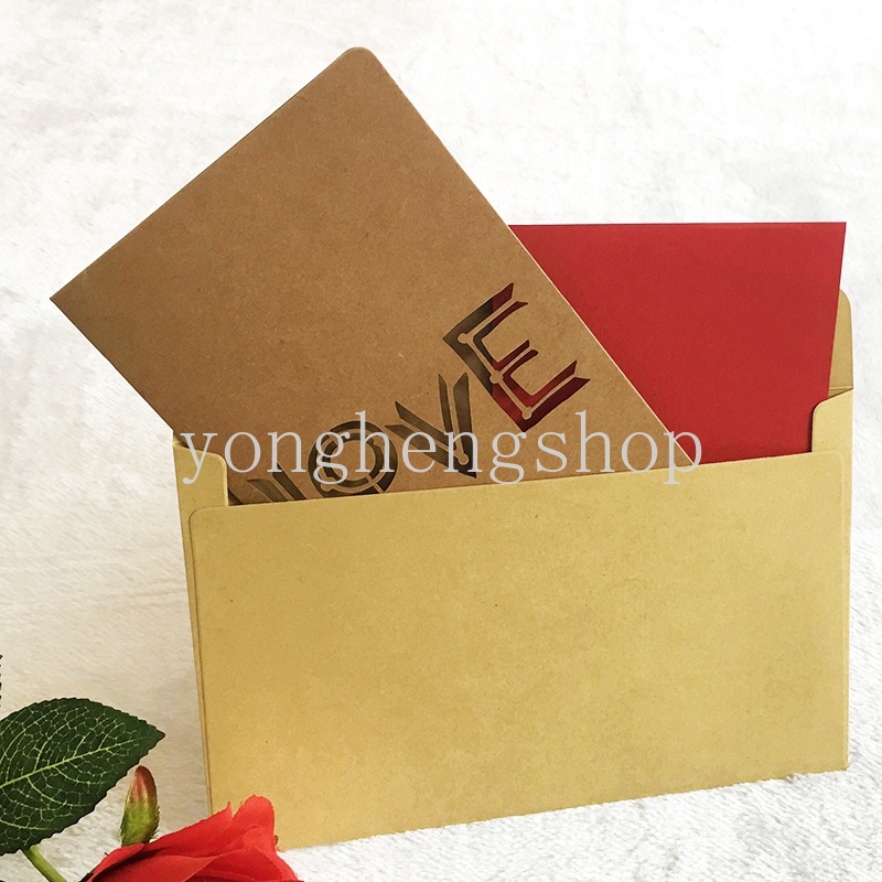 Thiệp Chúc Mừng Sinh Nhật/Lễ Tình Nhân Bằng Chất Liệu Giấy Kraft Đục Lỗ Hình Trái Tim Phong Cách Retro