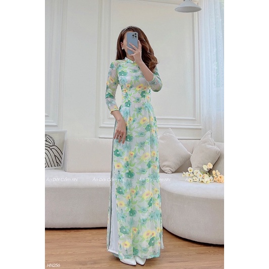 Áo dài Hoa Nhí, Áo dài 4 tà Voan Tơ -  Mã HN256, Áo dài Cẩm Nhi