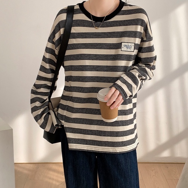 46335 Áo Thun Sọc Dài Tay Xẻ Tà Bên Hông