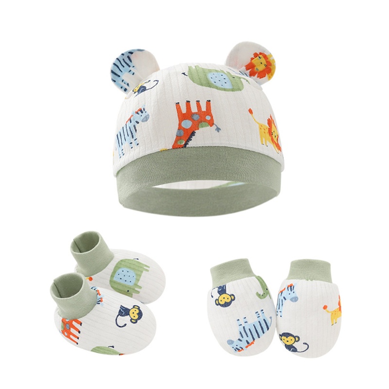 Bộ Vỏ Cotton Bọc Găng Tay + Mũ Chống Xước Cho Bé Sơ Sinh