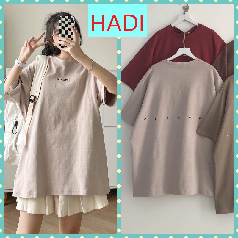 ÁO THUN NỮ TAY LỠ FORM RỘNG UNISEX THÊU CHỮ CASCADE TRƯỚC SAU MÀU BE MÀU TRẮNG SIÊU MÁT CỰC TREND HADI HOT HIT