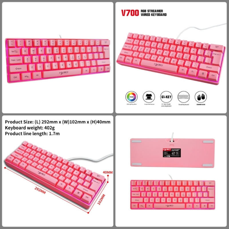 Bàn Phím gaming mini Led RGB V700 pink giả cơ nhỏ gọn