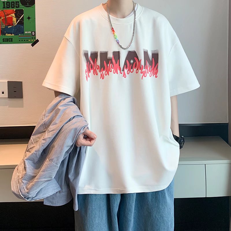 Áo Thun Tay Ngắn Cổ Tròn Dáng Rộng In Chữ Thời Trang Mùa Hè Phong Cách Nhật Bản Cho Nam Giới [M-8XL]