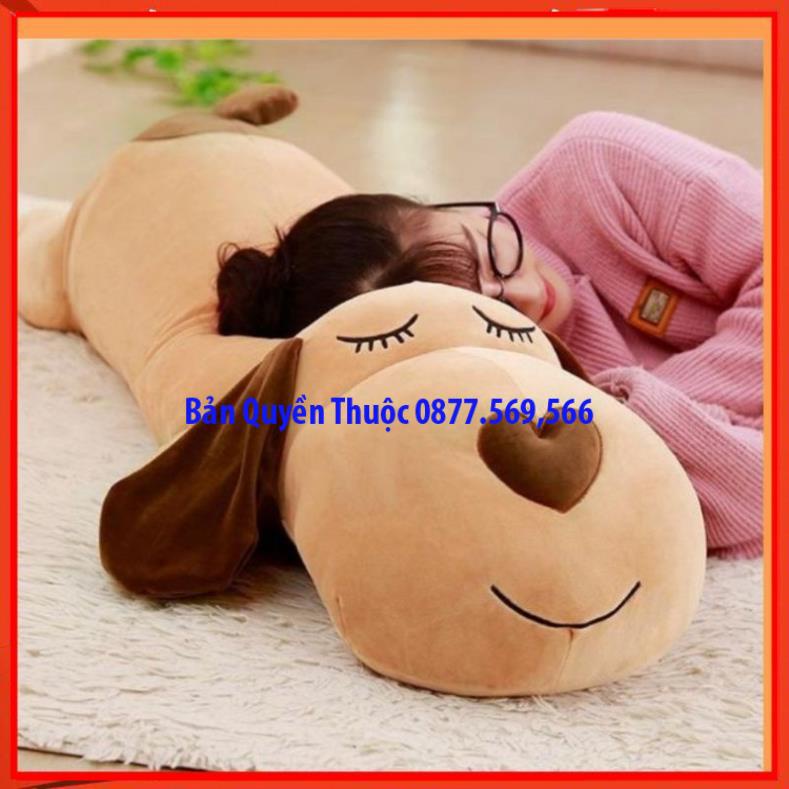 Gấu Bông Chó Mũi Tim Tai Dài Gối Ôm Chó Bông Nằm Dài Mũi Tim Co Giãn 4 Chiều thú nhồi bông giá rẻ bảo hành 6 tháng