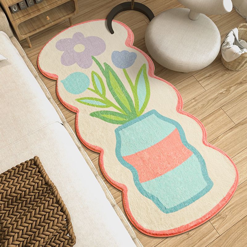 Thảm Nhung Lông Cừu Lót Sàn Chống Trượt Họa Tiết Hoa Xinh Xắn