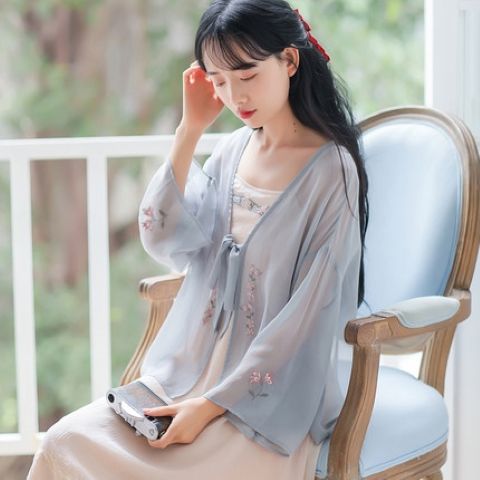 Áo khoác voan thêu họa tiết cổ trang thanh lịch cho nữ 7719