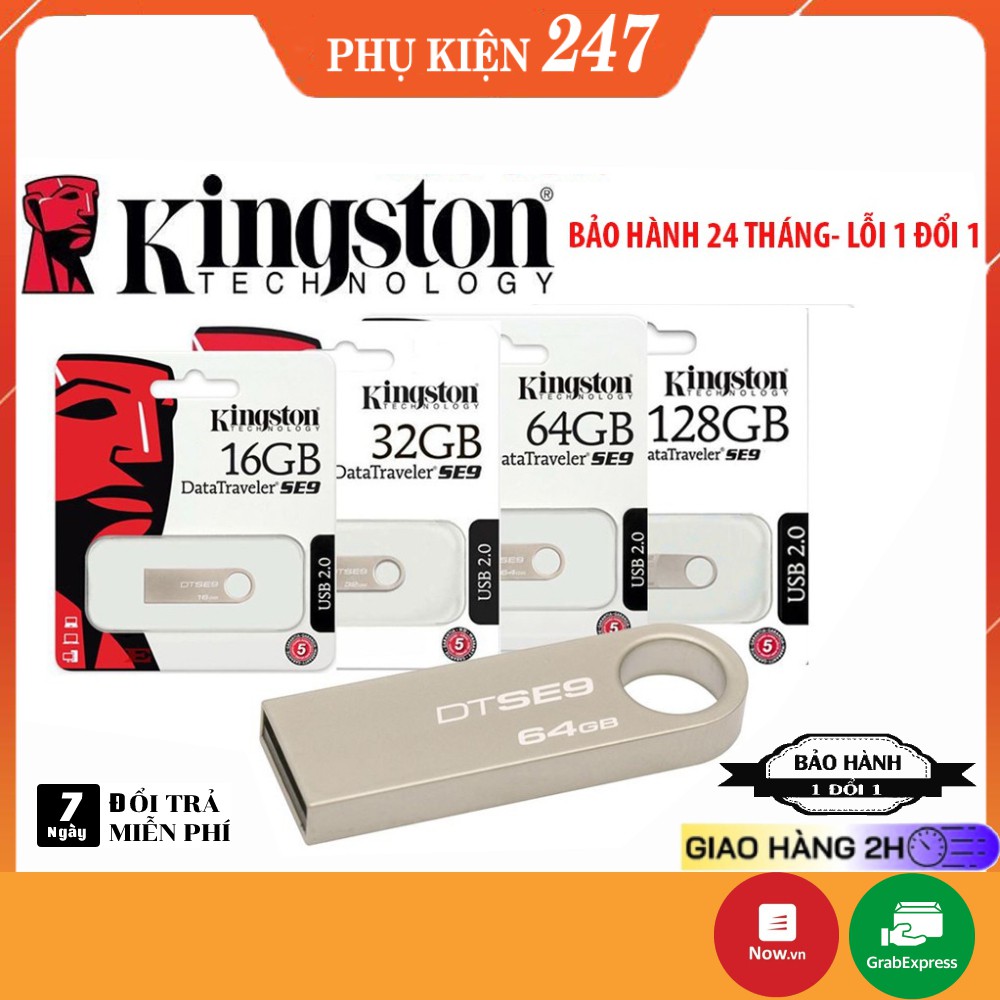 Usb Kingston SE9 2.0 64gb 32gb 16g 8gb 4gb thiết kế nhỏ gọn, vỏ kim loại, chống nước Bảo hành 12 Tháng