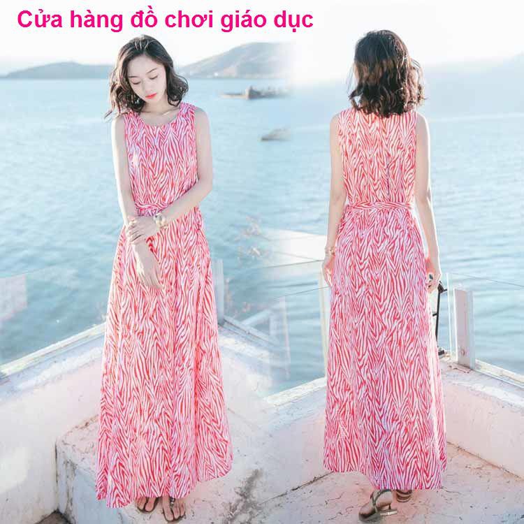 SHOP XINH Váy mùa hè mới của phụ nữ Slim voan không tay Bohemian dài bên bờ biển bãi