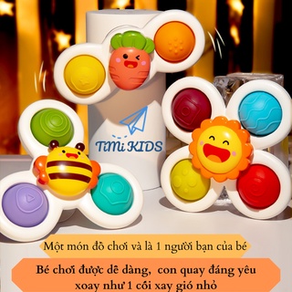 Bộ 03 spinner cho bé ngộ nghĩnh có chân hút cho trẻ sơ sinh, con quay cho bé spiner kết hợp pop it hot 2021
