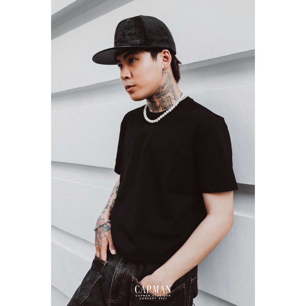 Mũ snapback màu đen trơn CAPMAN phong cách hiphop CM148