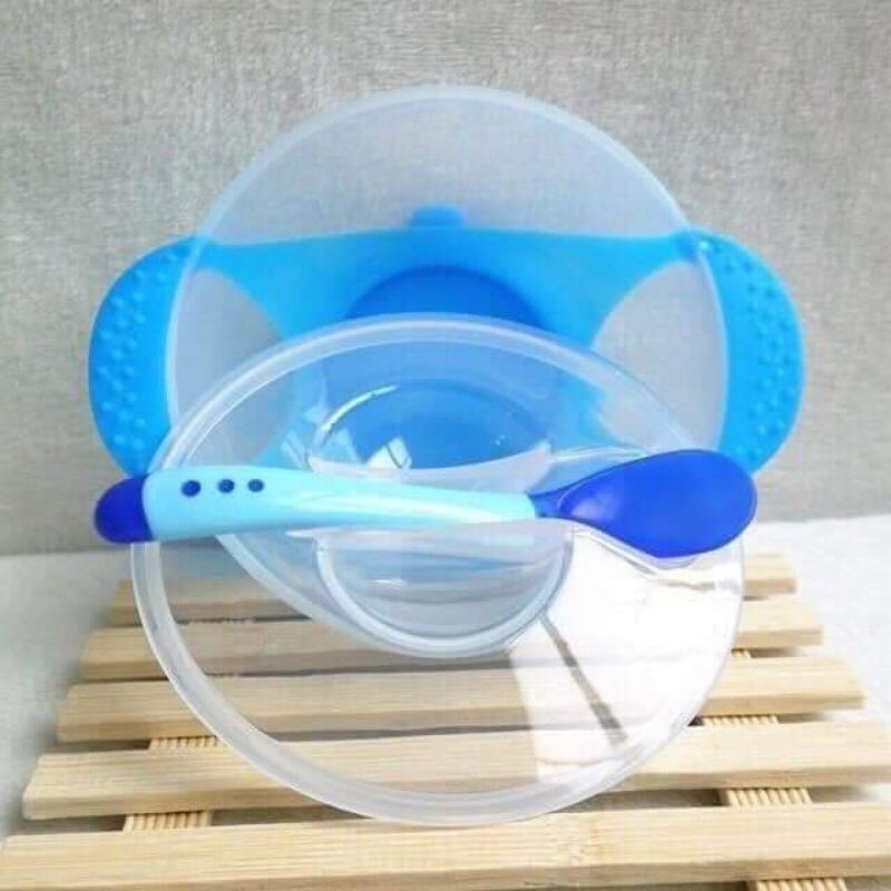 Bộ bát ăn dặm chống đổ kèm thìa báo nóng cho bé yêu