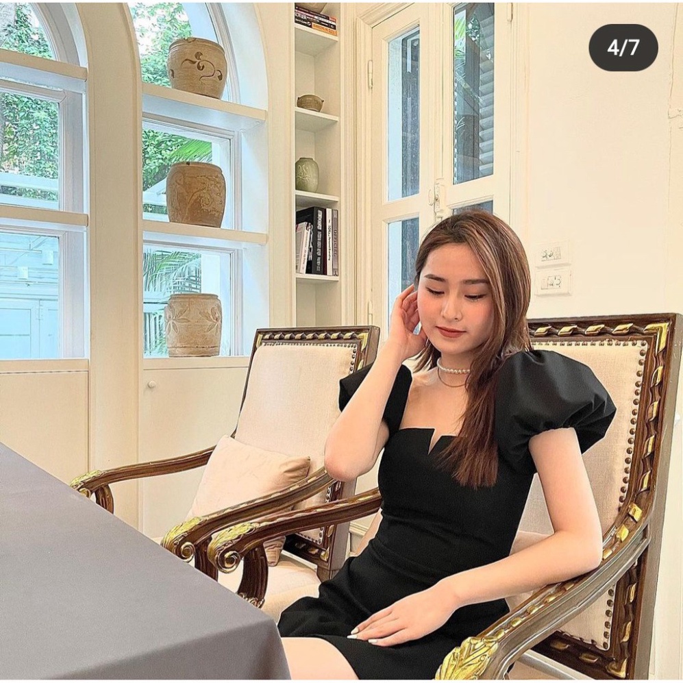 ĐẦM TRỄ VAI TAY BỒNG ĐEN - Hàng nhập khẩu