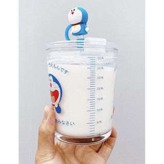 Cốc pha sữa Doraemon cốc thuỷ tinh Doraemon có chia vạch