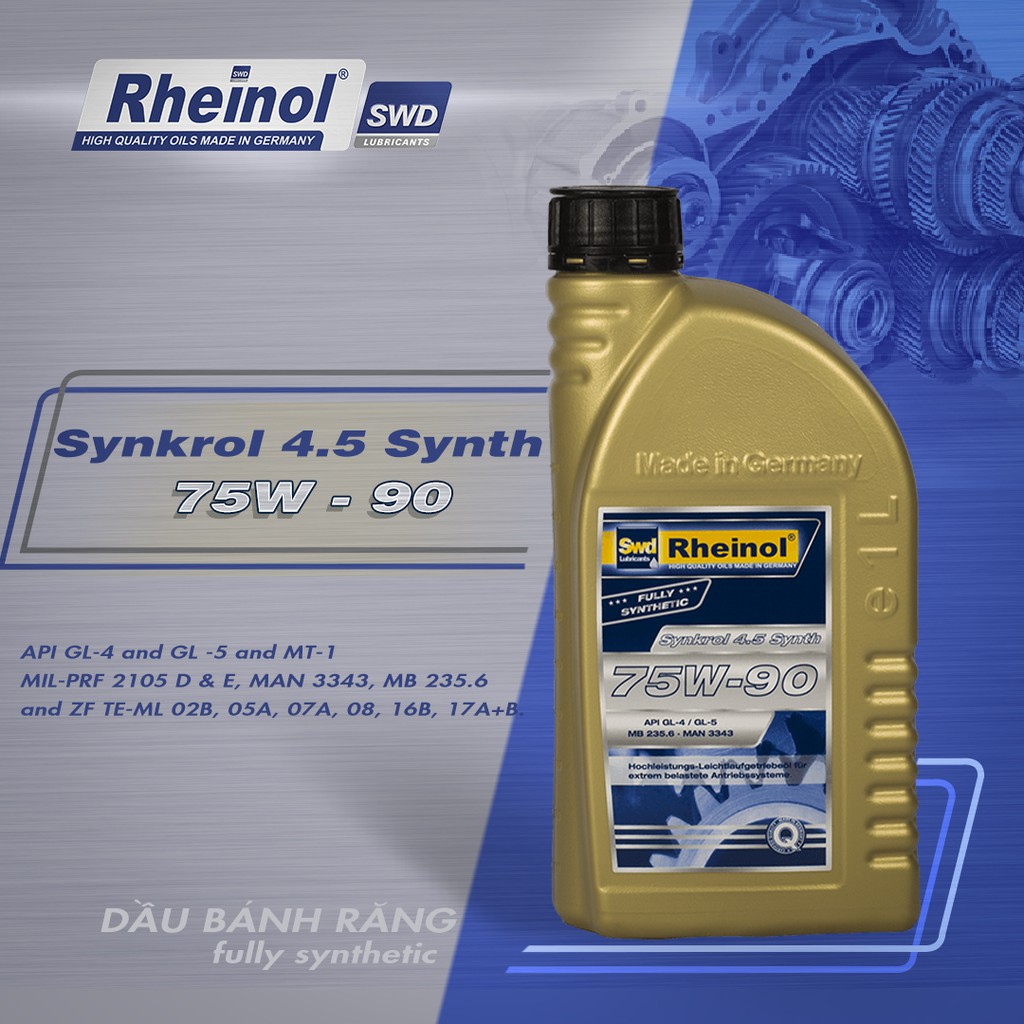 Dầu bánh răng tổng hợp toàn phần Rheinol Synkrol 4.5 Synth 75W90 - Hàng nhập khẩu cao cấp Đức 1L