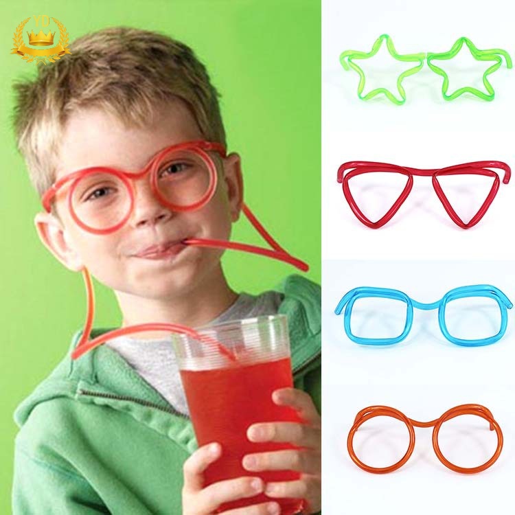 Ống Hút Thiết Kế Dạng Mắt Kính Vui Nhộn Chất Liệu Nhựa Dẻo Dai Màu Tùy Chọn Hb