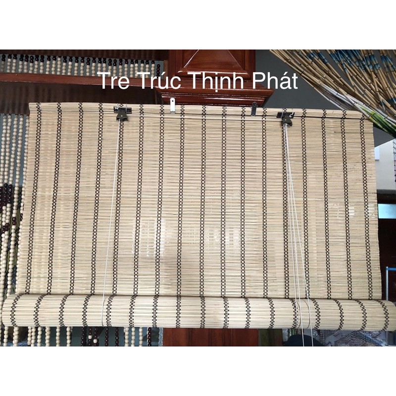 Rèm sáo tre trúc xen tăm chỉ Nâu che nắng cửa sổ có dây kéo làm theo Kich Thươc[ Ròng rọc thường & Tự Khoá]