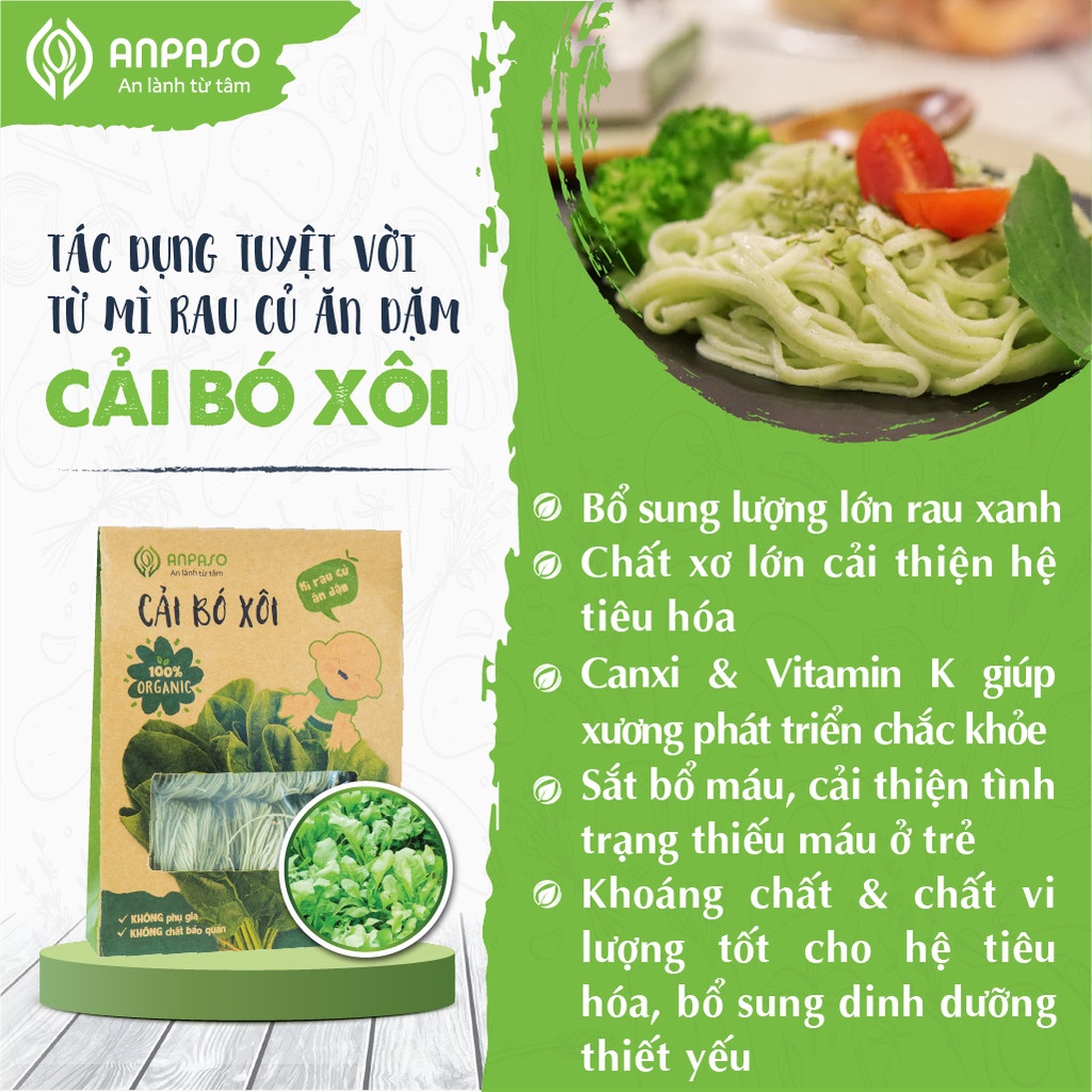 Combo Mì Ăn Dặm cho bé 3 vị rau Organic hữu cơ Anpaso dành cho bé 7 tháng tuổi bổ sung chất xơ, cải thiện táo bó | BigBuy360 - bigbuy360.vn