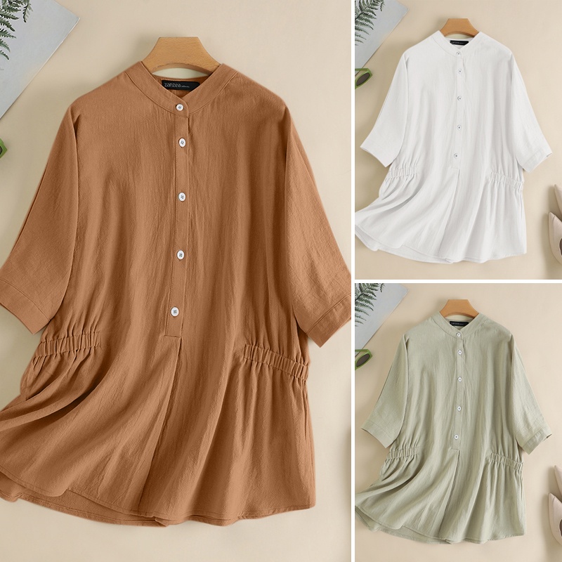 Áo kiểu ZANZEA tay lỡ eo thun cổ tròn thời trang dành cho nữ