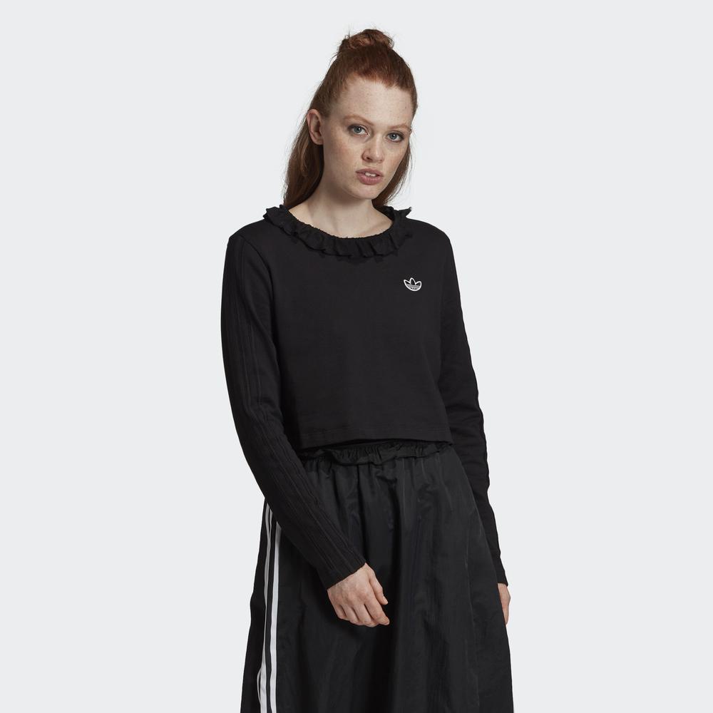 adidas ORIGINALS Ruffle Crew Sweatshirt Nữ Màu đen FU3862 | BigBuy360 - bigbuy360.vn