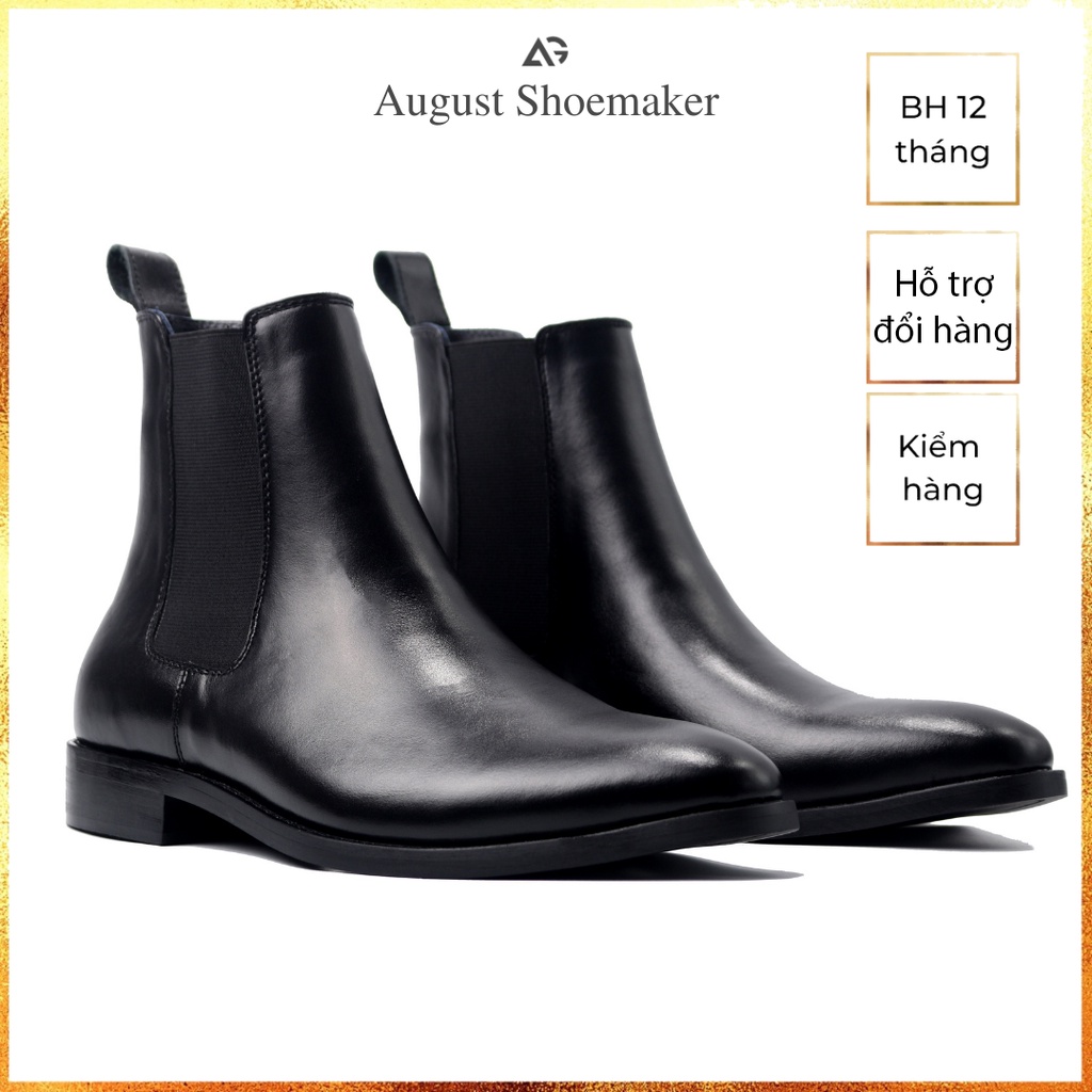 Giày Chelsea boots nam, giày da cao cấp da bò nhập khẩu handmade August shoes AG1D chính hãng bảo hành 12 tháng