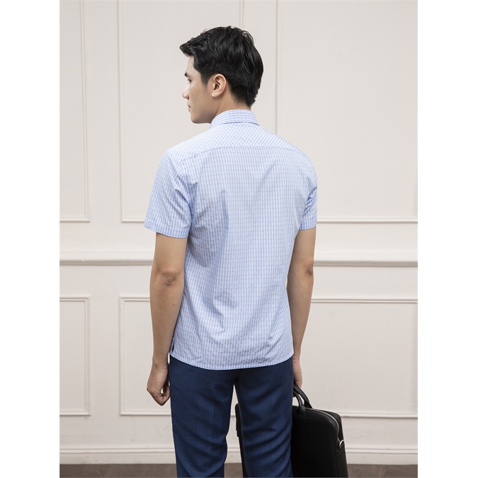 [MẪU MỚI] Áo sơ mi nam ngắn tay ARISTINO dáng Perfect fit suông, họa tiết xanh kẻ trắng trẻ trung, lịch sự - ASS172S1