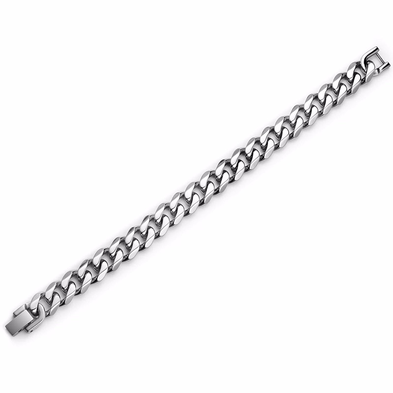 Vòng tay nam titan thép không gỉ tạo dáng dây xích Cuban chốt bấm 13mm phong cách Hiphop thời trang cá tính