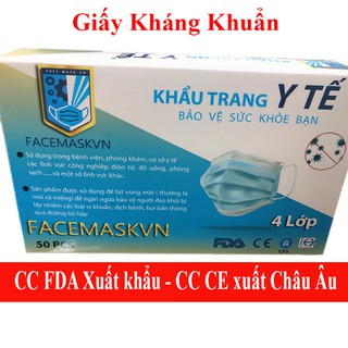 Khẩu trang y tế 4 lớp giấy kháng khuẩn FACEMASKVN hộp 50 cái màu xanh