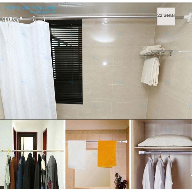 Thanh Treo Rèm Cửa / Tắm INOX đa năng cao cấp đầu vuông - Không Cần Khoan Tường