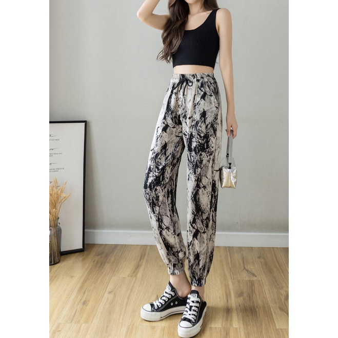 AMOI Quần Harem Ống Rộng Chống Muỗi Vải Chiffon Kiểu Cột Dây 2022 Cho Nữ