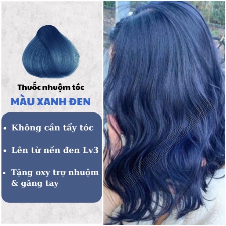 Thuốc Nhuộm Tóc Chính Hàng Màu Xanh Đen | Không Tẩy Tặng Oxy Trợ Nhuộm Găng Tay, Mũ Ủ, Chụp tại