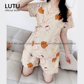 Bộ ngủ kimono tay ngắn chất kate Thái hoạ tiết đáng yêu