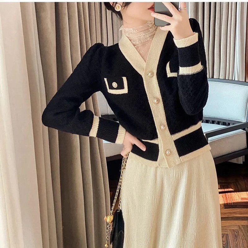 Áo Khoác Cardigan Dệt Kim Phong Cách Retro Pháp Thời Trang Mùa Xuân 2022 Mới