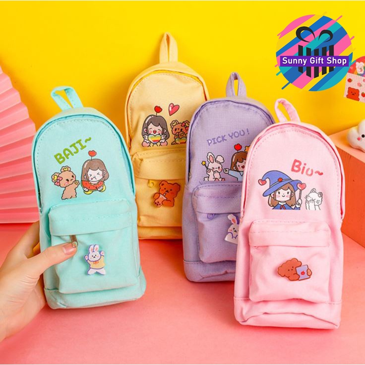 Hộp Bút Hộp viết Vải kiểu dáng balo phong cách hàn quốc Hình Cô gái - Màu Pastel cục xinh