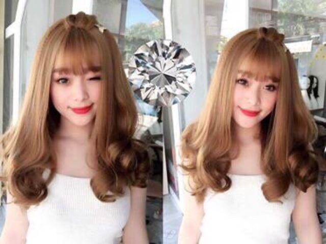 Tóc giả nguyên đầu xoăn đuôi cao cấp chịu nhiệt