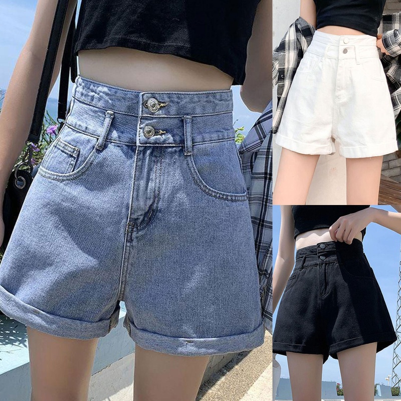 Quần Short Jean Nữ Lưng Cao Ống Rộng Thời Trang