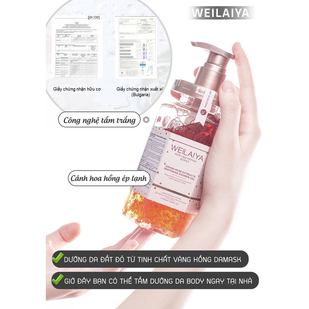 Sữa Tắm Trắng Da Cánh Hoa Hồng Damask Weilaiya Chính Hãng Hương Nước Hoa Sang Trọng Quyến Rũ Mềm Da STHH