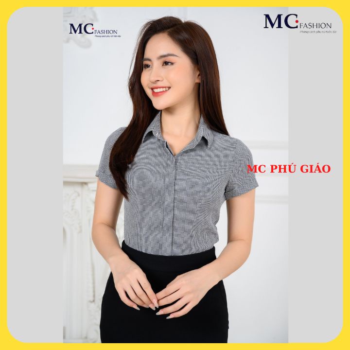 Áo Sơ Mi Kiểu Nữ Đẹp Cộc Tay Công Sở Mc Fashion Màu Tím Xanh Đen Mịn Nhẹ Không Nhăn Không Xù A708