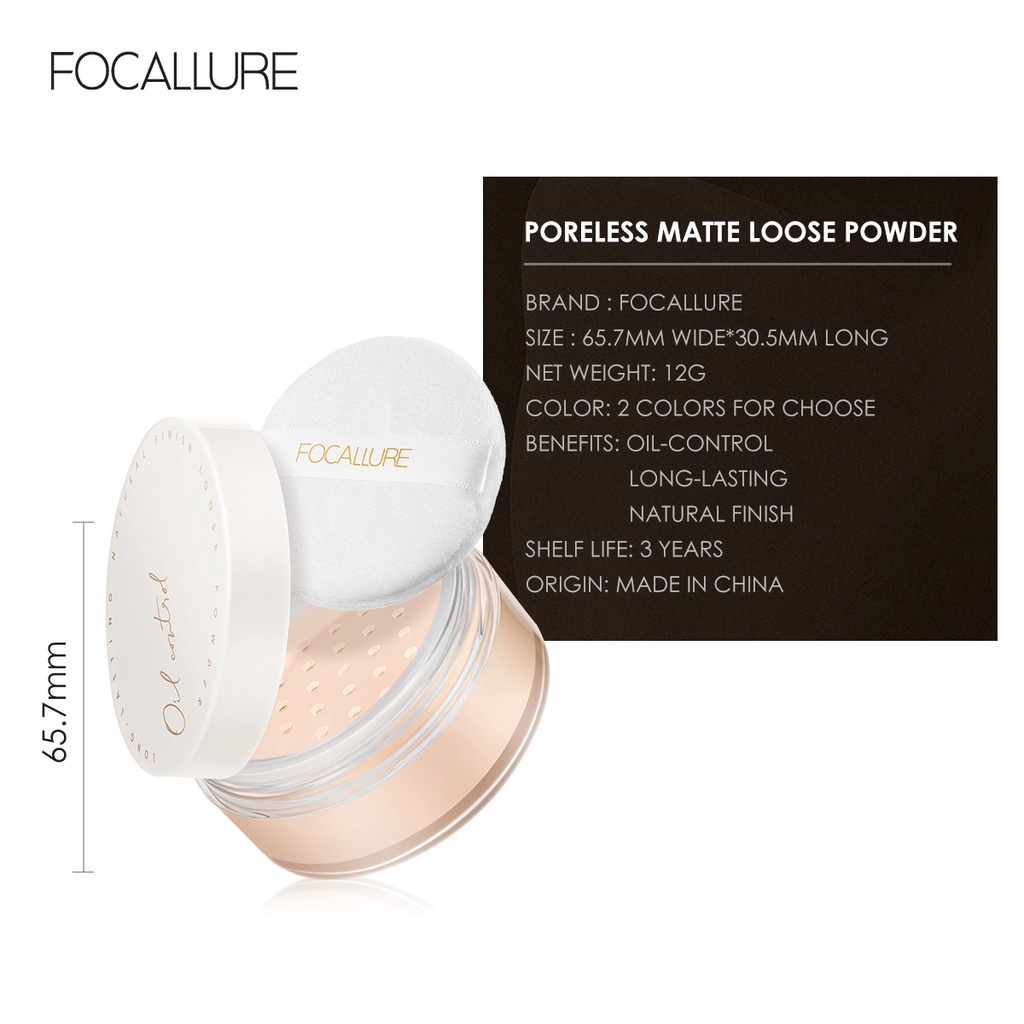 Phấn Phủ Dạng Bột Focallure Kiểm Soát Dầu Cho Lớp Trang Điểm Mượt Mà Tự Nhiên Lâu Trôi Make Up Tự Nhiên 12g