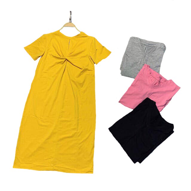 Đầm suông nữ , đầm xoắn lưng cổ tim chất cotton tàu mềm mịn thoáng mát form rộng đến 75kg hàng có size có túi | BigBuy360 - bigbuy360.vn