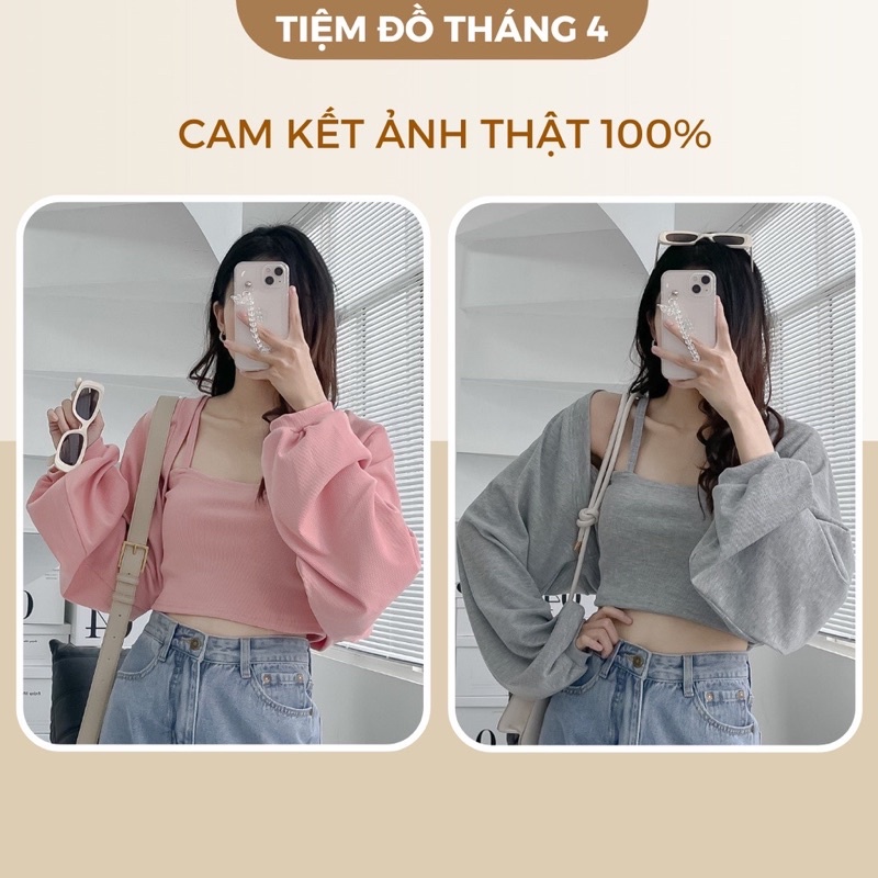 SET ÁO CROPTOP BARBIE TOP gồm áo khoác ngoài tay dài và áo 2 dây trong