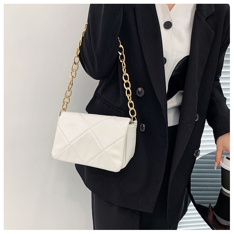 Túi Đeo JASMIN NOIR Vai Nắp Gập Nhỏ Họa Tiết Kẻ Sọc Phối Dây Xích Thời Trang Cho Nữ