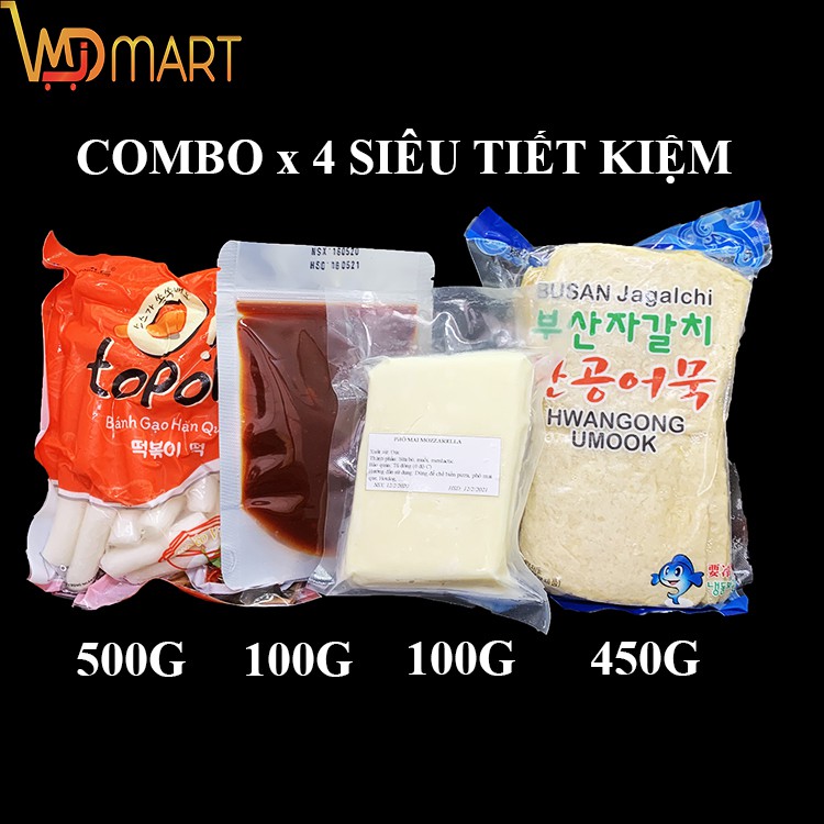 500g Bánh gạo hàn quốc tokbokki cắt khúc + 450g chả cá + 100g sốt + 100g phô mai kéo sợi
