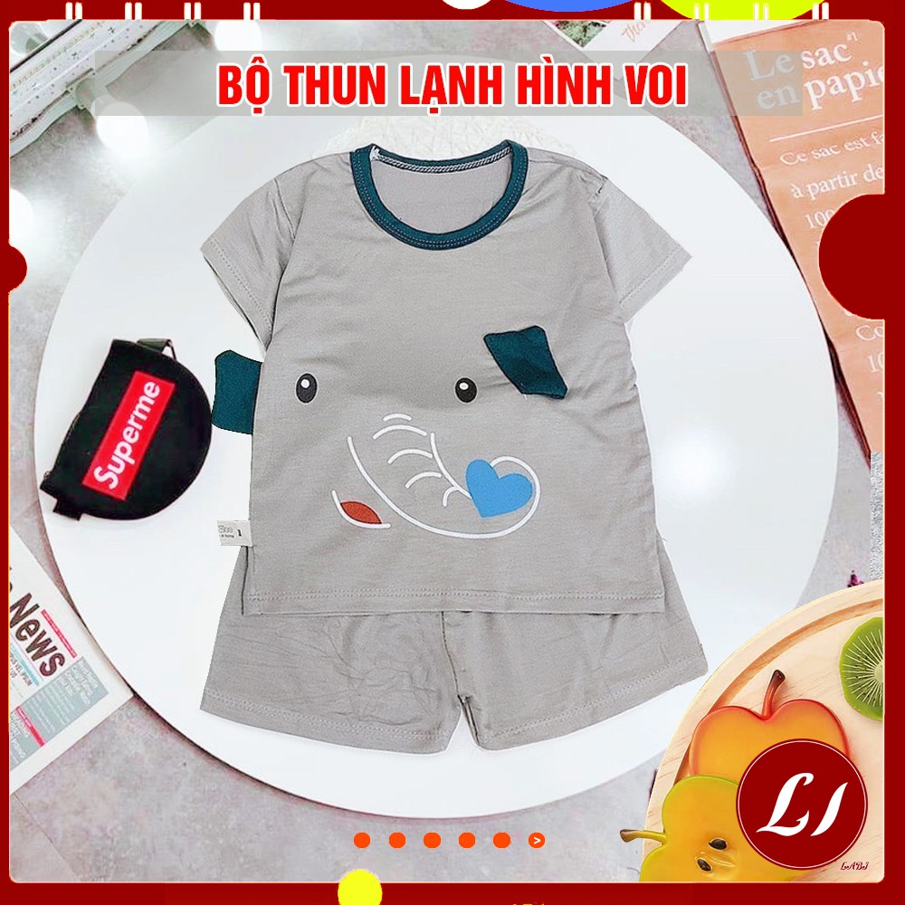 Bộ Quần áo cộc tay THUN LẠNH hình voi cho bé (5-16kg) QATE653- MÀU XÁM