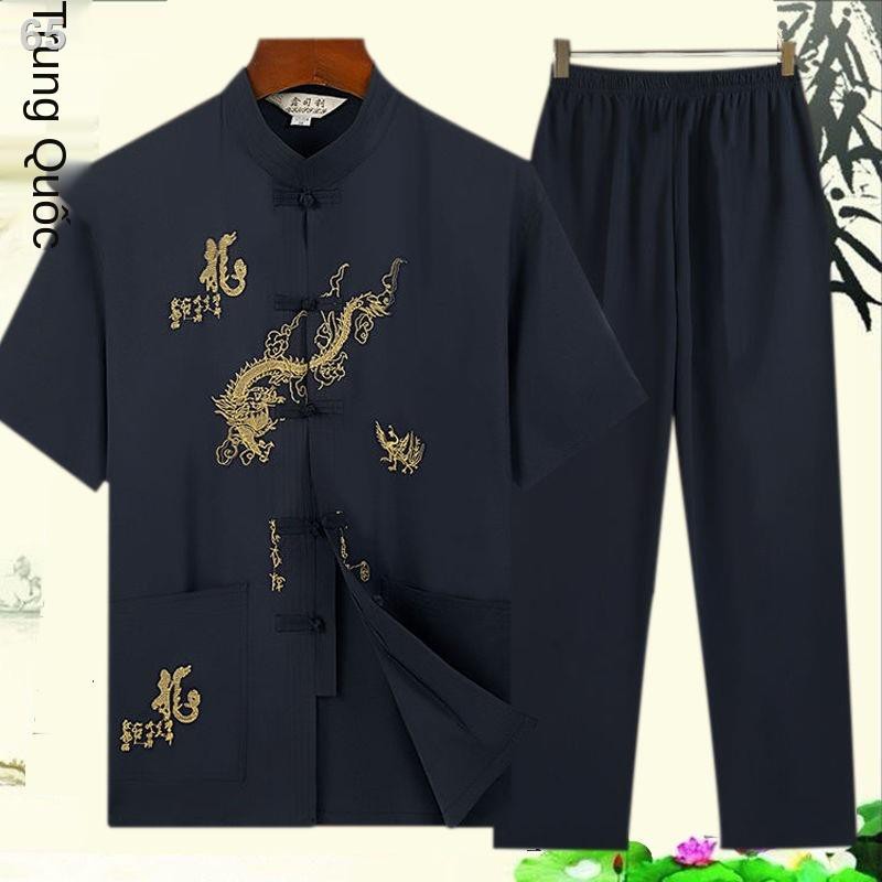 Bộ đồ mùa hè trung niên và người đàn ông cao tuổi ngắn tay bố phù hợp với nội quần áo già hanfu phong cách quố