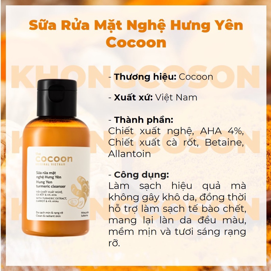 Sữa Rửa Mặt Nghệ Hưng Yên Cocoon Tẩy Tế Bào Chết 140ml - Khongcoson