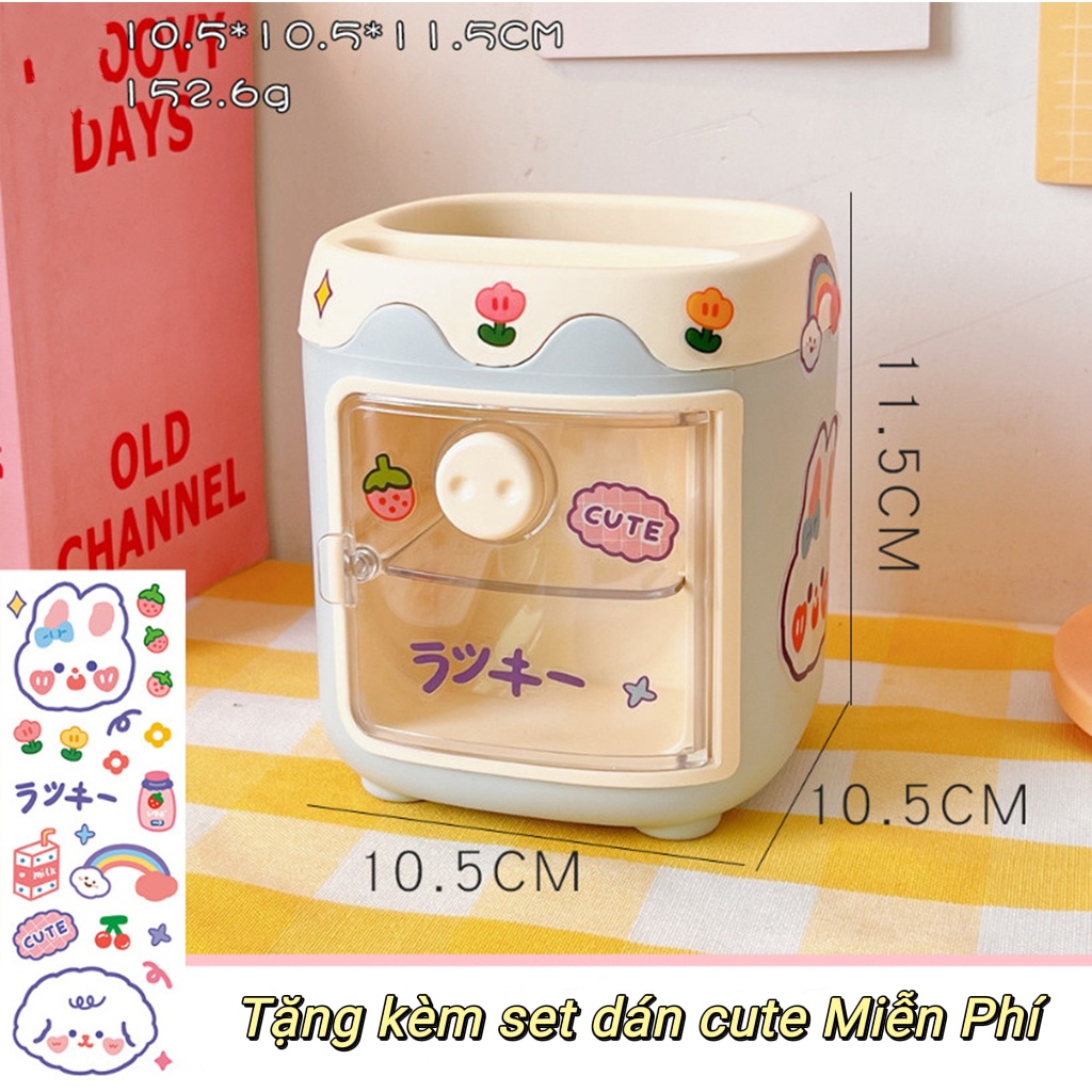 Hộp bút để bàn đựng đồ dùng học tập trang điểm washi MŨI HEO kèm Sticker trang trí xinh nhiều ngăn giá rẻ