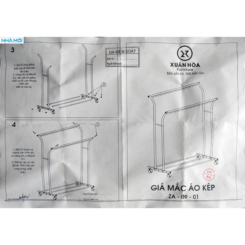 Giá phơi đồ quần áo inox Xuân Hòa ZA-09-01