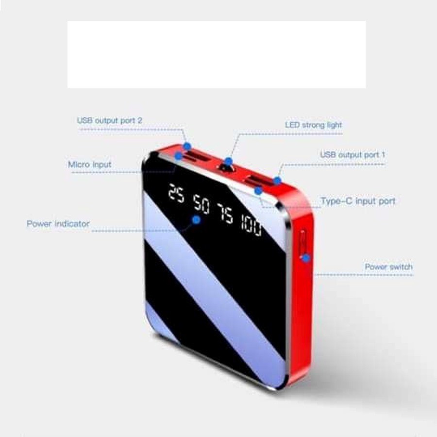 Sạc Dự Phòng 20.000 mAh Mặt Kính Màn Hình LED Full LCD