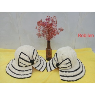 Nón len/sợi rộng vành nơ sau
