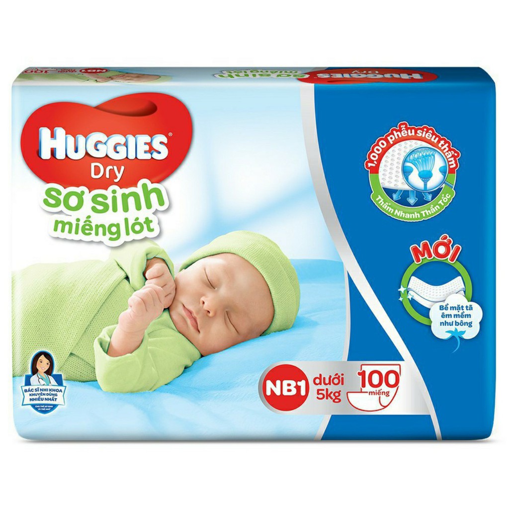 Miếng lót sơ sinh Huggies NB1 100 miếng dành cho bé dưới 5kg